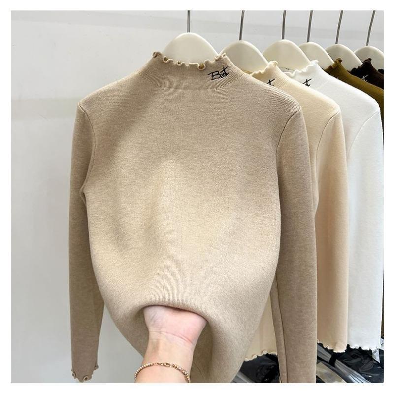 Einteiliger Samtpullover für Damen Verdickter Samt Warm Winter Vielseitiger Halbpullover Innenschichthemd