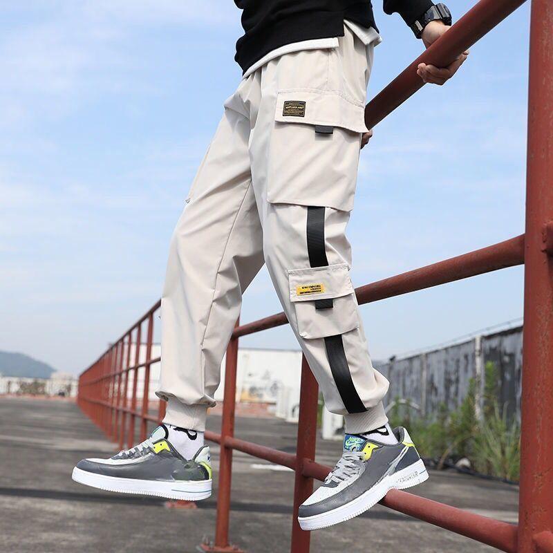Frühling Sommer Herren Loose Fit Multi Pocket Joggers Street Style Taille Kordelzug Freizeithose Cargohose für Fitness Outdoorhose