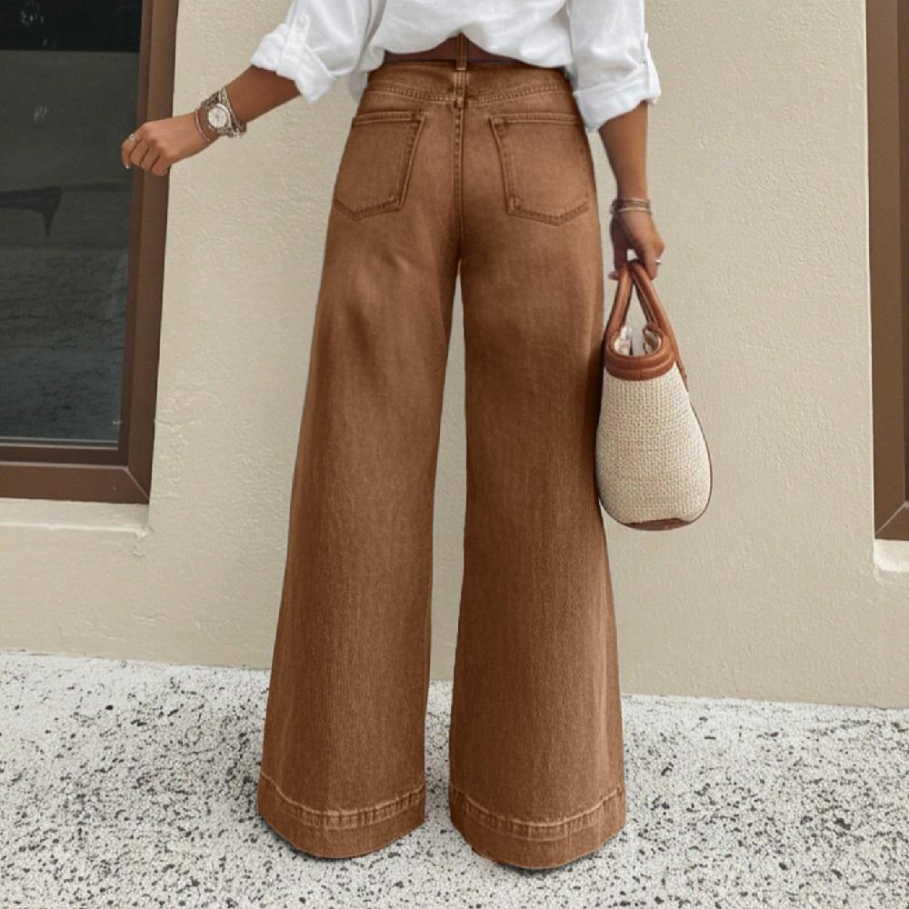 Women Vintage Denim Jeans Ladies Casual Wide Leg Straight Pants Full Length Long Pant