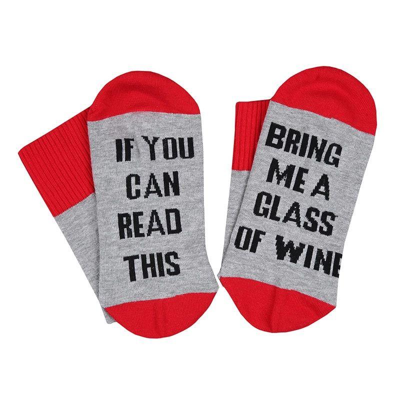 If You Can Read This Unisex Cotton Mid-calf Socks With Embroidered English Letters Breathable Shaping Sweat-absorbing