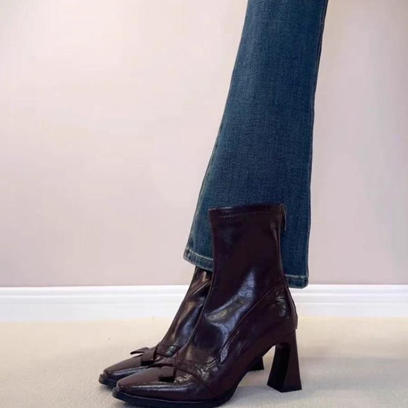 Fashion 2025 New Winter Ankle Boots Print Soft Leather Vintage Chunky Heel Boots for Women Fashionable and Versatile Boots