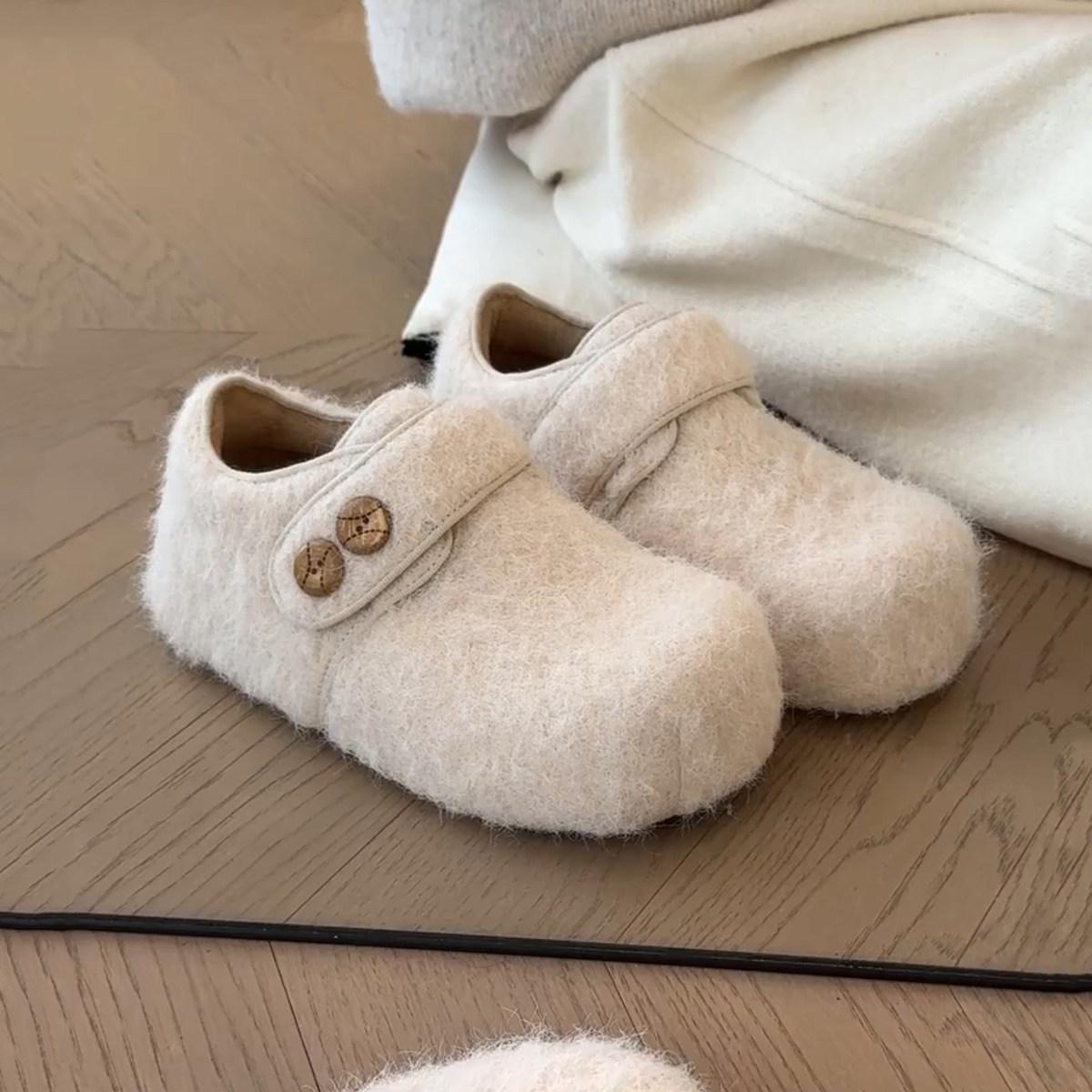 Первая встреча сезон белый ретро бархат все включено Birkenstocks, зимняя одежда толстая подошва для увеличения роста и сохранения тепла мех 35