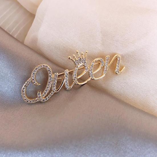 Women Brooch Letter Shape Rhinestone Luxury Stainless Dress Pin for Banquet