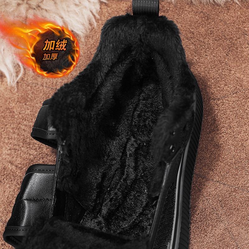 Velcro Men's Shoes Winter Velvet Warm High-top Cotton Shoes Black Thick-soled Fur Integrated Waterproof and Non-slip Snow Boots