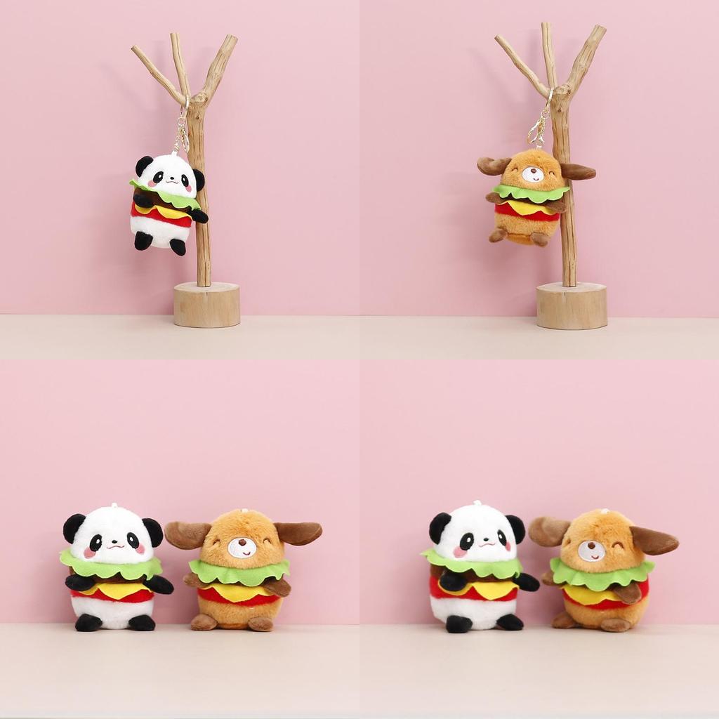 Adorable Plush Hamburger Panda And Dog Stuffed Toy With Soft Short Fur Ideal For Kids