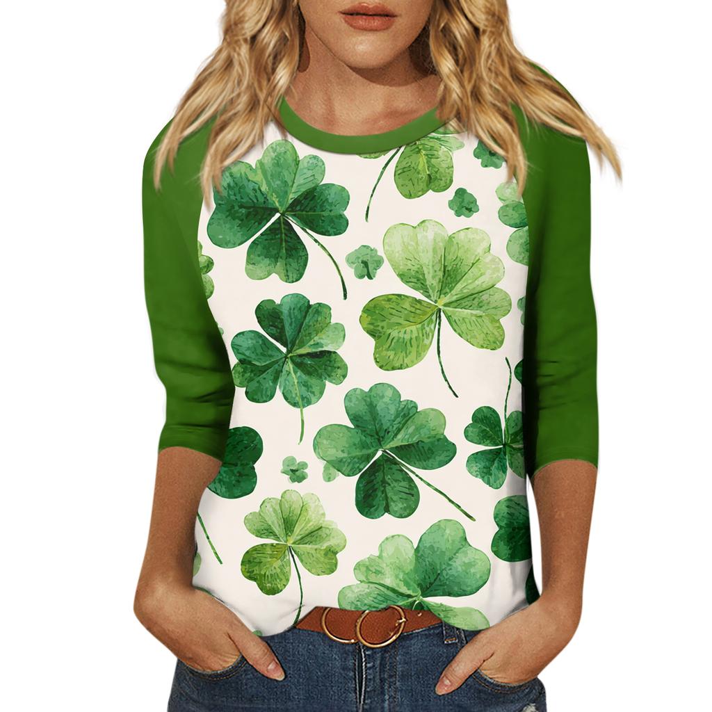 Women's  St. Patrick's Day Print Round Neck Three-Quarter Sleeve Top