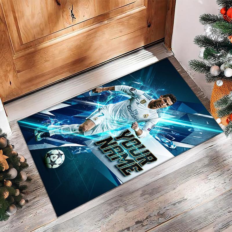 Cristiano Ronaldo Printed Crystal Velvet Rug Non‑Slip Crystal Velvet Carpet For Sofa Bedroom Indoor Home Decoration