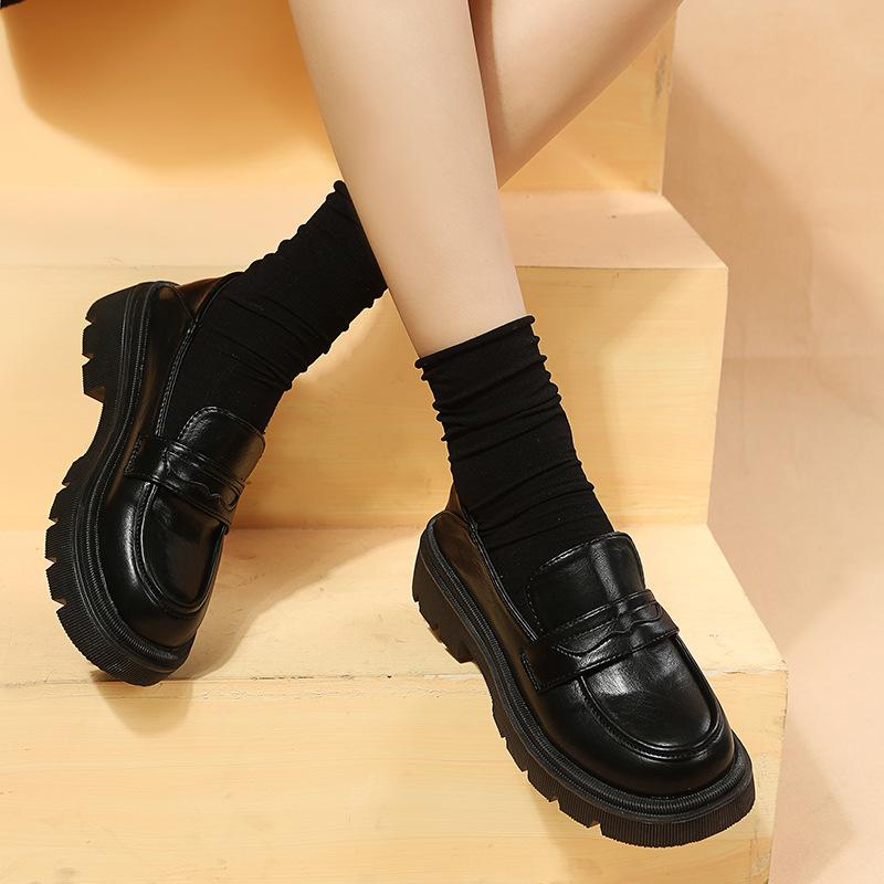 2025 Autumn and Winter New Loafers Women's Retro British One-pedal Jk Student Platform Small Leather Shoes Women's Shoes Flat Bottom