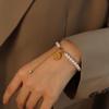 Chinese Round Fu Character Pearl Bracelet, Best Friend Women's 18K Gold Titanium Steel E242
