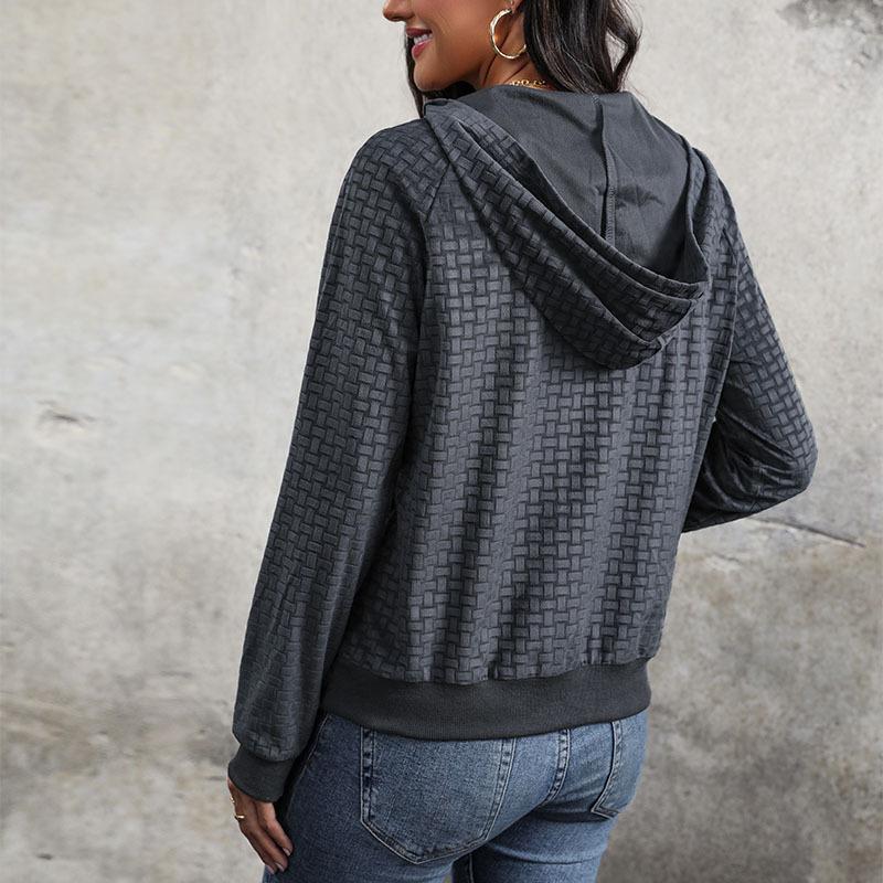 Sudadera de otoño para mujer, sudadera con capucha texturizada a la moda, Top de manga larga