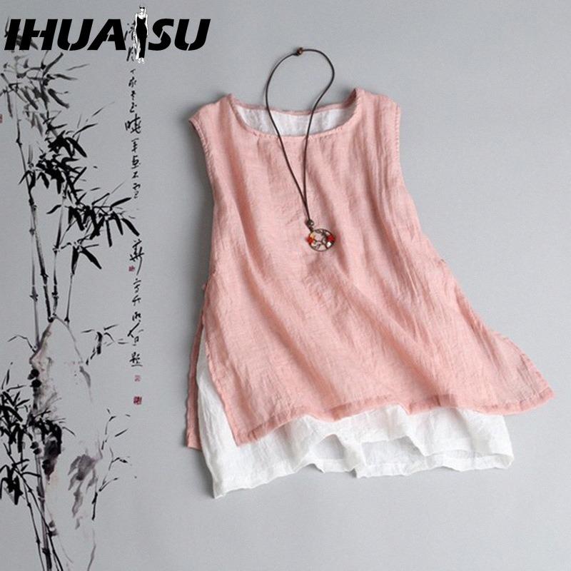 

IHUASU Женская Мода Повседневные Однотонные Блузки и Рубашки без Рукавов с Круглым Вырезом XXL розовый