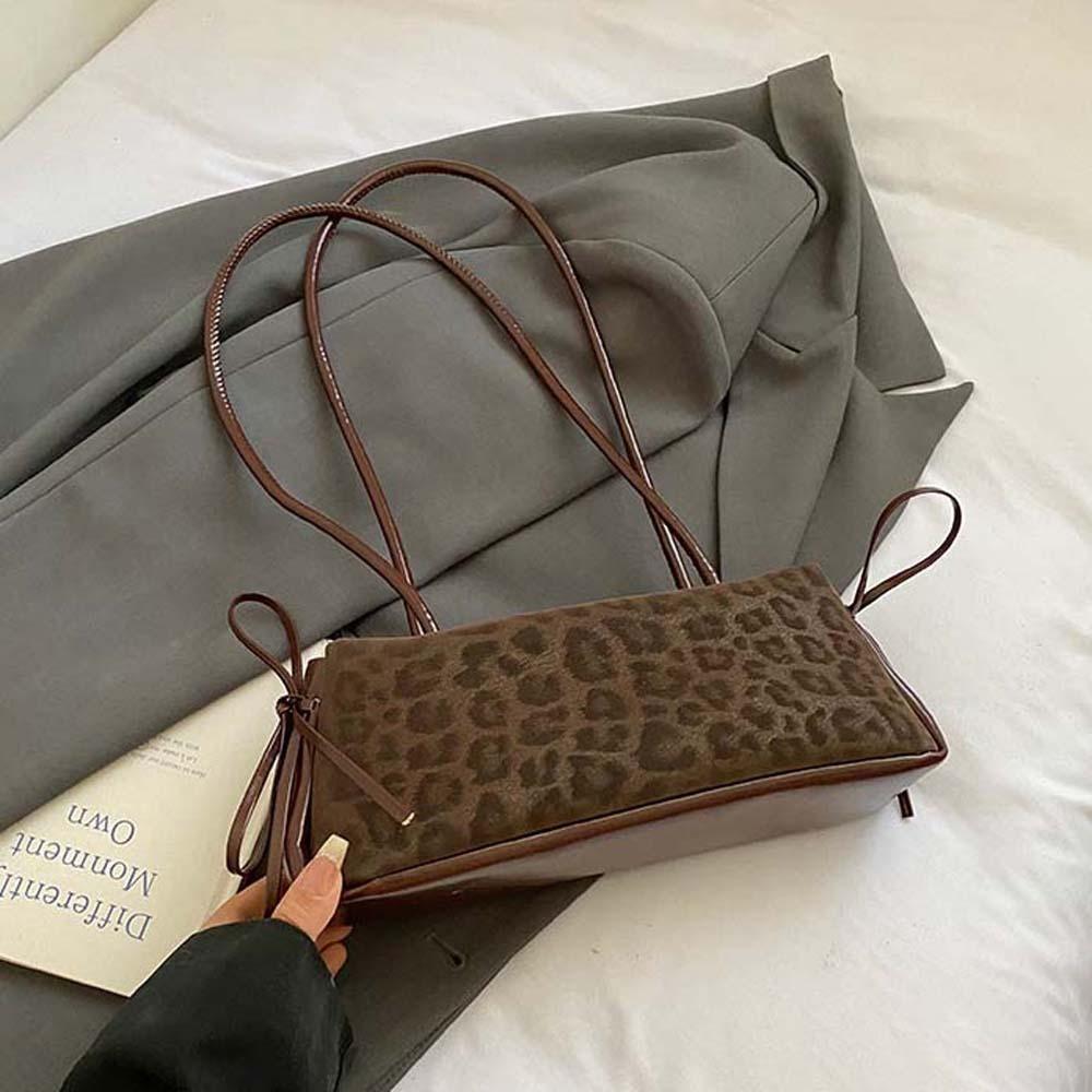 Sweet French Stick Handbag Bow Ribbon PU Shoulder Bag All-match Leopard Print Underarm Bags  Travel