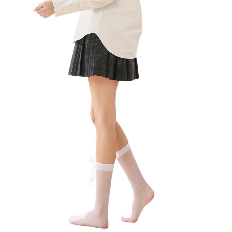 Girls' Spring-Summer Lolita Bow Silk Knee-High Calf Socks for Silky, Beautiful Bare Legs.