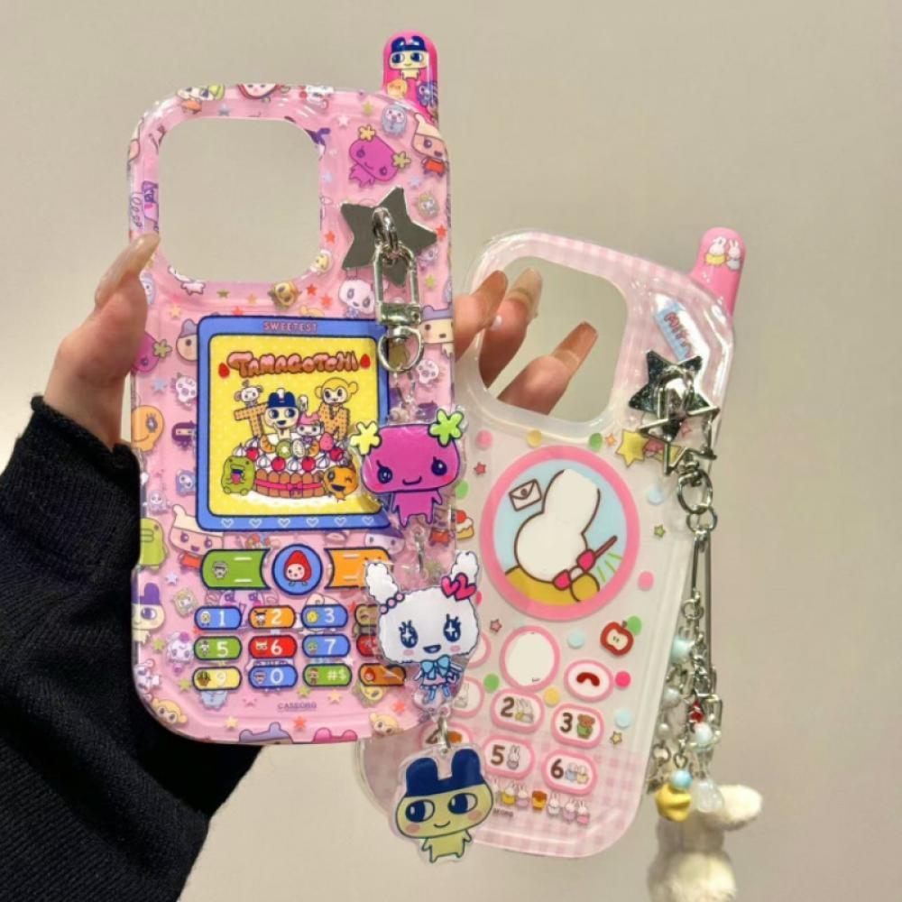 NEUE Cartoon Tamagotchi Stil Handyhülle für iPhone 16 Pro Max Acryl Aufkleber Anhänger dekorieren Mädchen Geburtstag Feiertagsgeschenke