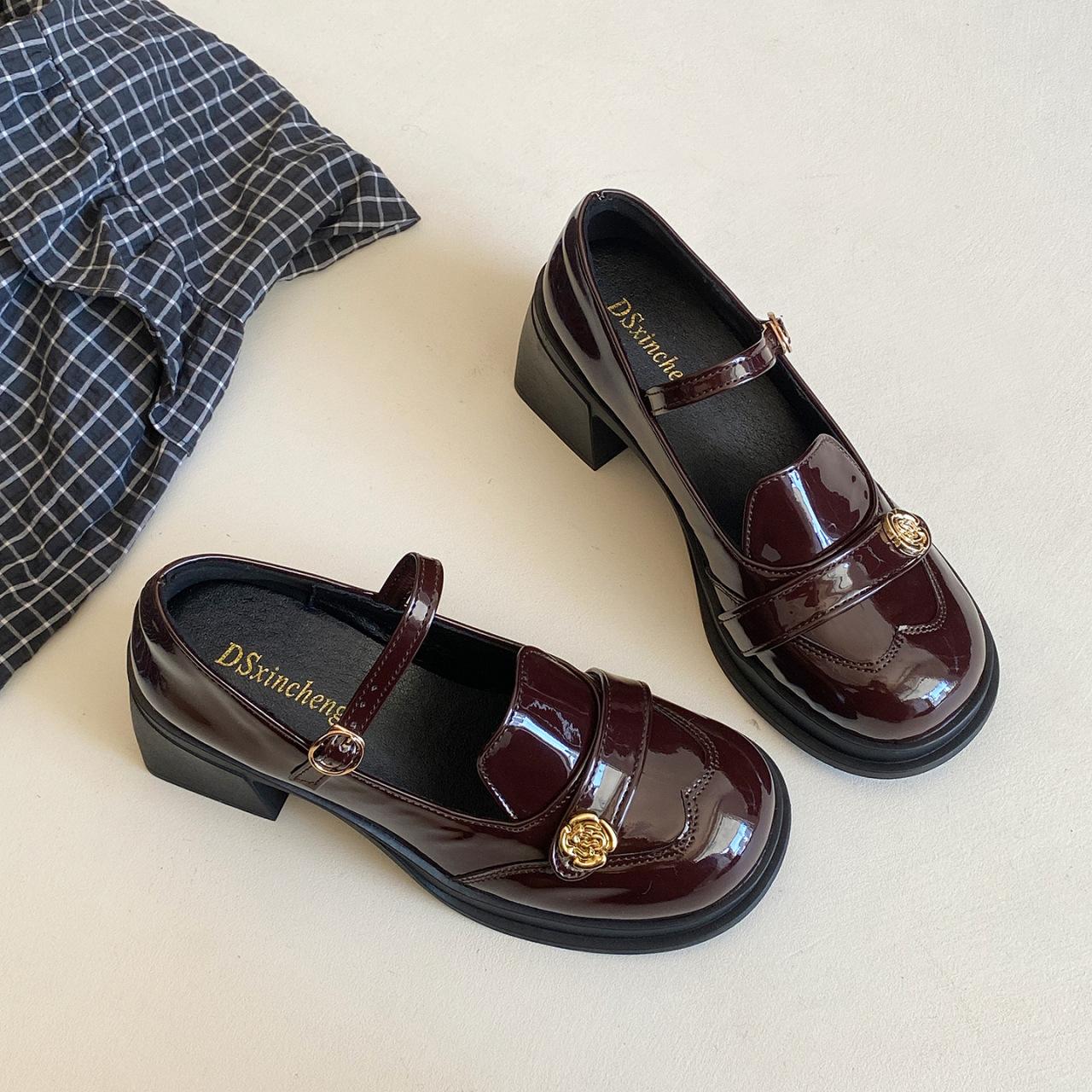 

Brown retro British style platform loafer small leather shoes women s 2025 new summer skirt heightening Mary Jane shoes 40 тёмно-рыжий