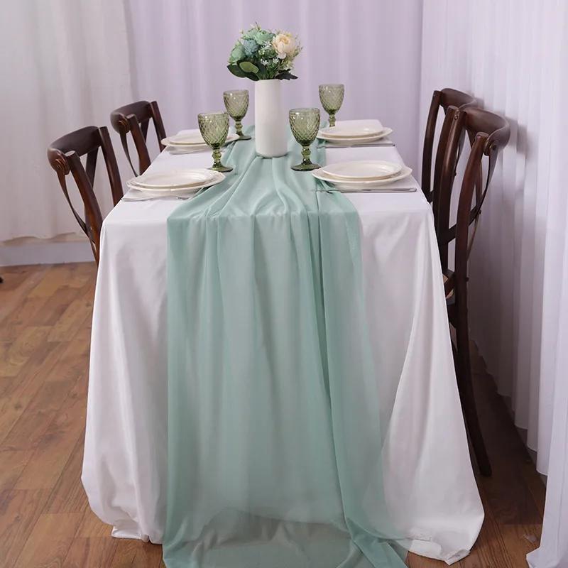 Boho Sheer Chiffon Fabric Table Runner Rustic Romantic Tulle Table Runner for Christmas Wedding Party Birthday Table Decorations