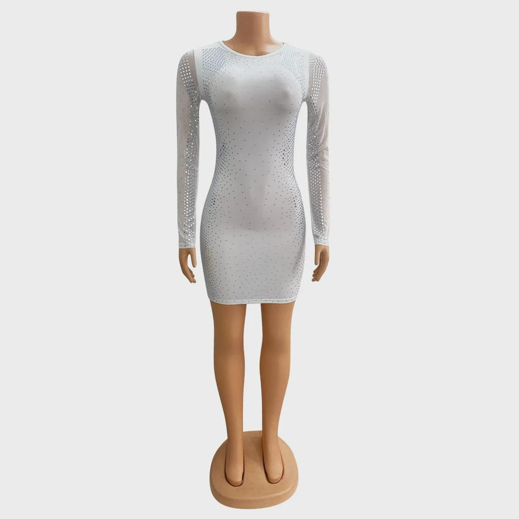 Z2205 Rochie Sexy din Plasă cu Mâneci Lungi cu Diamante Fierbinți pentru Femei pentru Toamnă și Iarnă