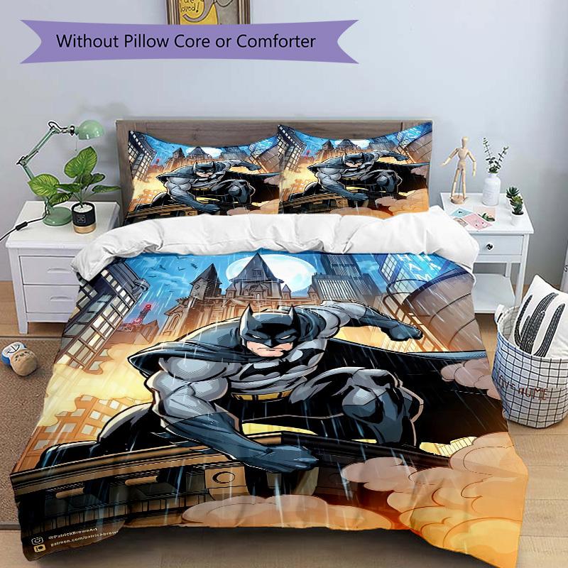 3pcs Batman Cover Set, Bedding Set, Soft Comfortable Duvet Cover, For Bedroom, Guest Room (1*Duvet Cover + 2*Pillowcases, Without Core) yy25