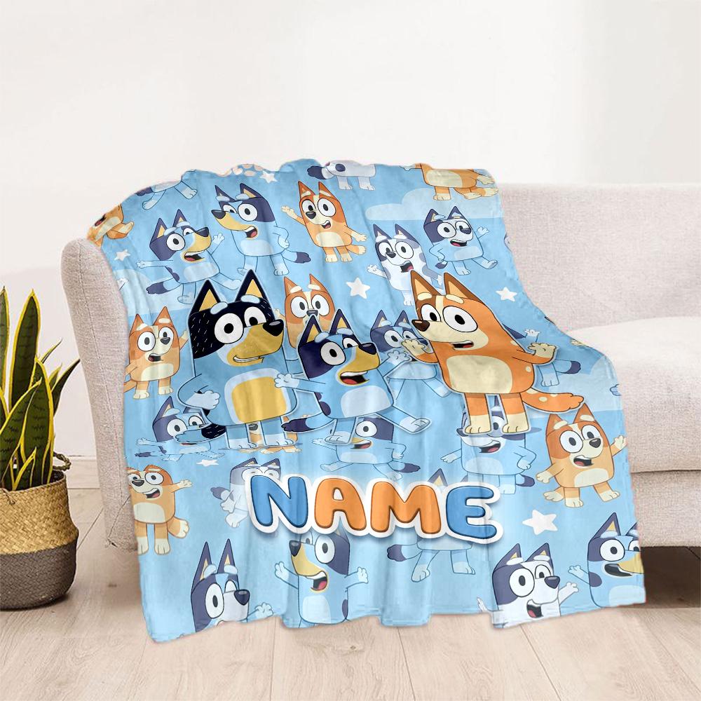 Bluey Friends Adventure Customize Text Blanket Multi-purpose Customizable Blanket Comfortable Perfect for Seaside Nap Sofa Bedding