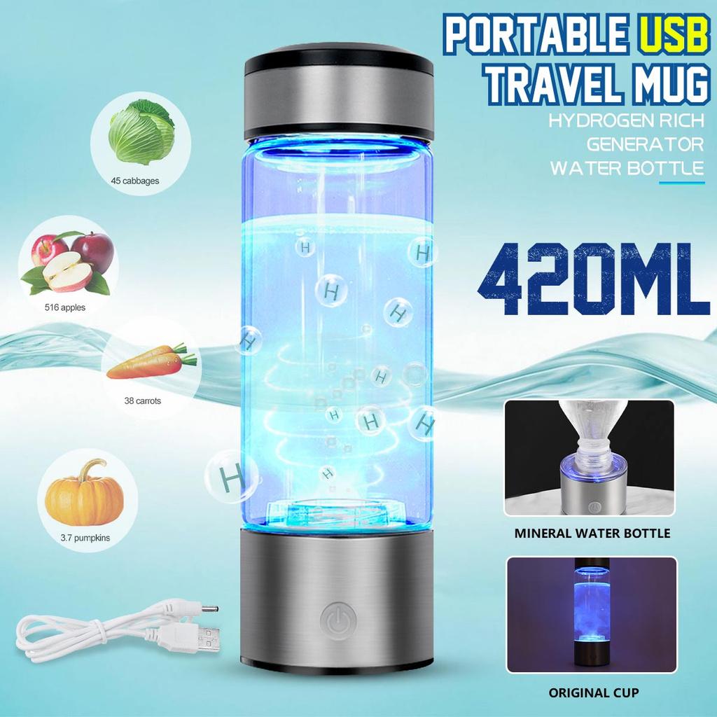 DC 5V Super Antioxidants ORP Hydrogen Bottle Rechargeable 3mins Portable Hydrogen-Rich Water Cup Ionizer Maker/Generator 420ml