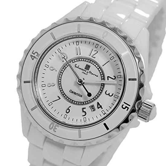 Salvatore Marra Quartz Analog Watch with Date Ceramic Unidirectional Rotating and Watch Cloth Included Women's Display, Bezel, (WHA) [Used]