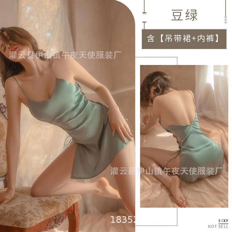 Sex Underwear Sexy Bright Pajamas Home Side Open Suspender Skirt Couple Mood Women's Nightgown Seduction Outfit 1651