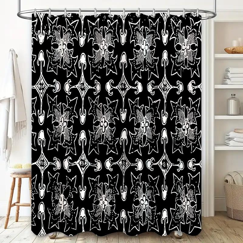 Black and white pattern shower curtain waterproof washable bathroom decor for kids' room, fancy design jacquard fabric 275cm*180