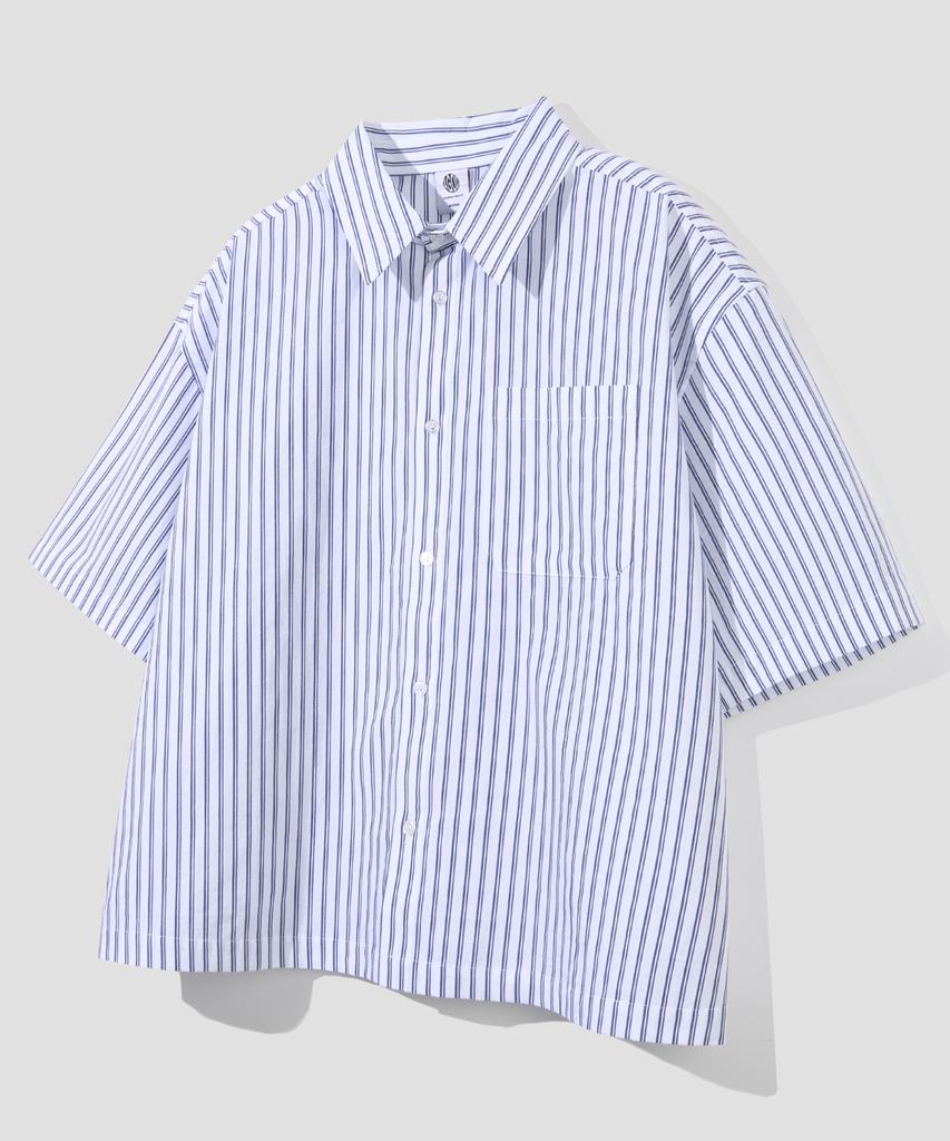 AGOD Crop Half Stripe Shirt [Navy]