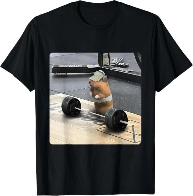Hamster Deadlift Training Funny Cute Rat Weightlifting Meme T-Shirt L