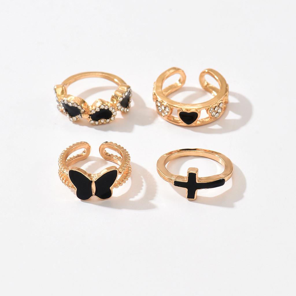 

Love Heart Ring Set With Butterfly Drop Oil Design For Women Fashion Jewelry