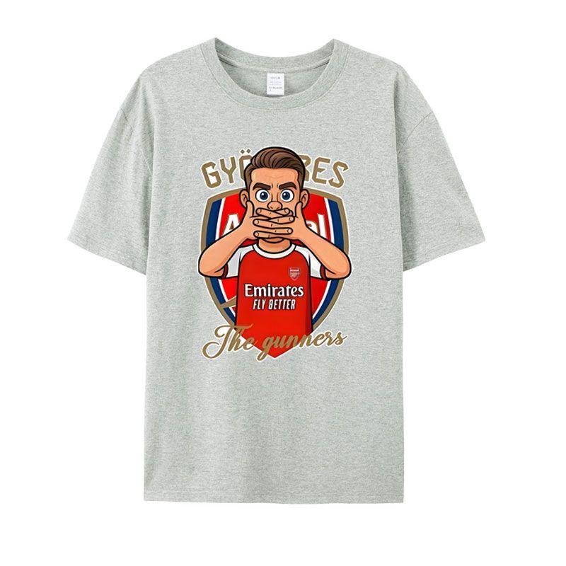 Sommer Herren Buchstaben Cartoon Porträt Bedrucktes Rundhals T-Shirt Neutral 100% Baumwolle Kurzarm Fußballfan Top Große Größe