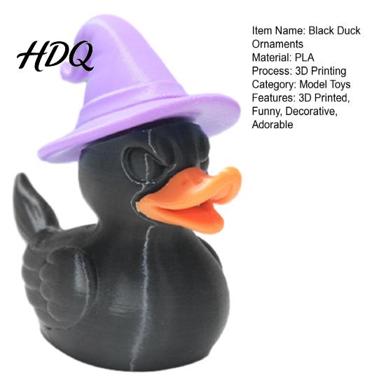 Decorative Duck Sculptures Halloween Witch Black Figurine, 3D Printed Hat Desk Handcrafted Plastic Ornaments Decor, Spooky Tabletop Ornament