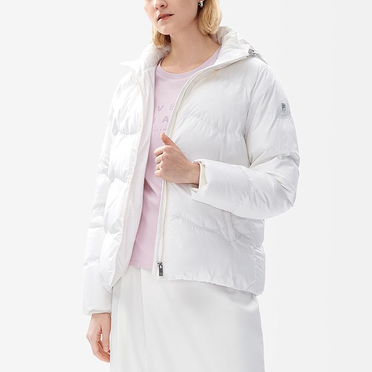Fila Solid Color Simple Hooded Warm Casual Lightweight Long Sleeve Down Jacket Women Outerwear Cloud-White F11W247902F-WT