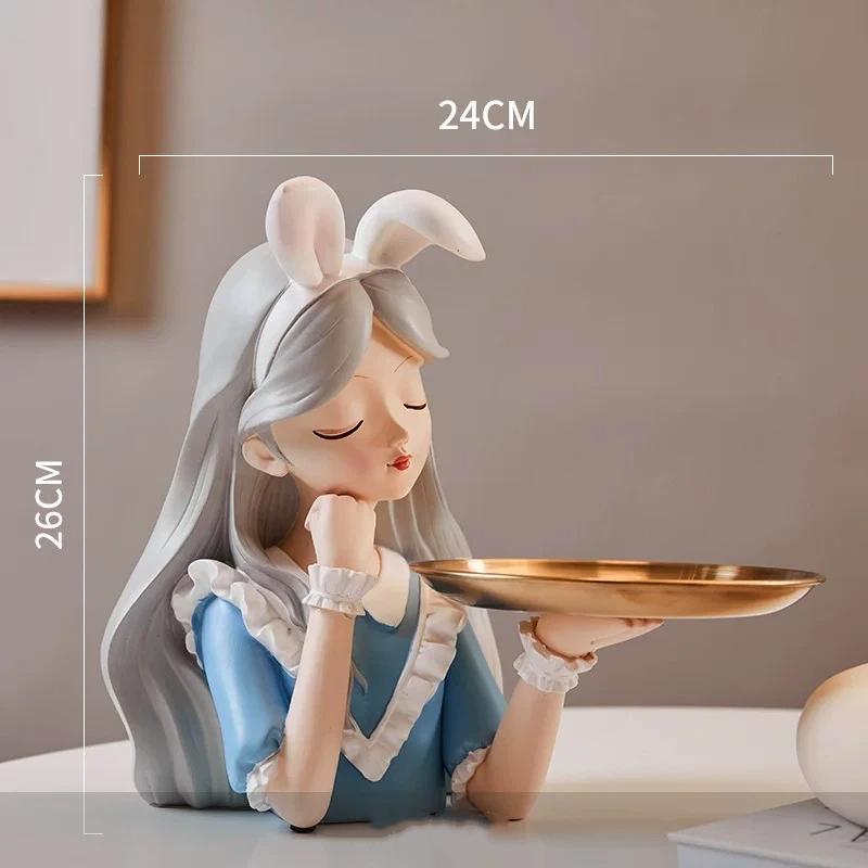 INS Style Resin Girl Tray Figurine – Modern Desktop Home Decorative Ornament