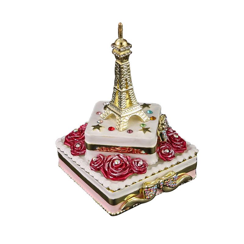 

Eiffel Tower Jewelry Box Rose Cake Design Storage Organizer for Ring Earring Necklace Bedroom Decor Gift