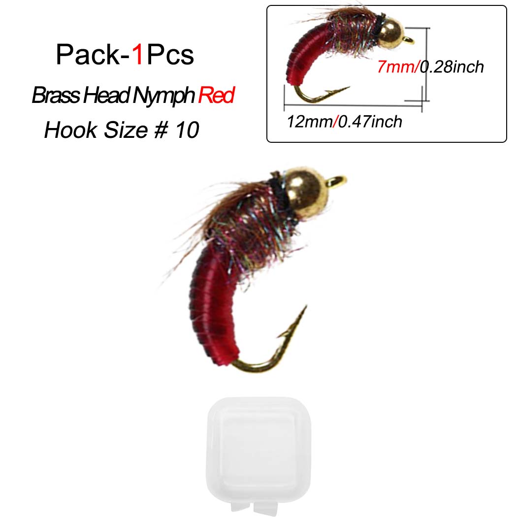 

1/3 шт., мушки для рыбалки, латунная голова с бусинами, быстрая сикинговая нимфа, скад, червь, червь, ручейник, куколка, поддельные насекомые, приманки для рыбалки нахлыстом 1Pcs-Red