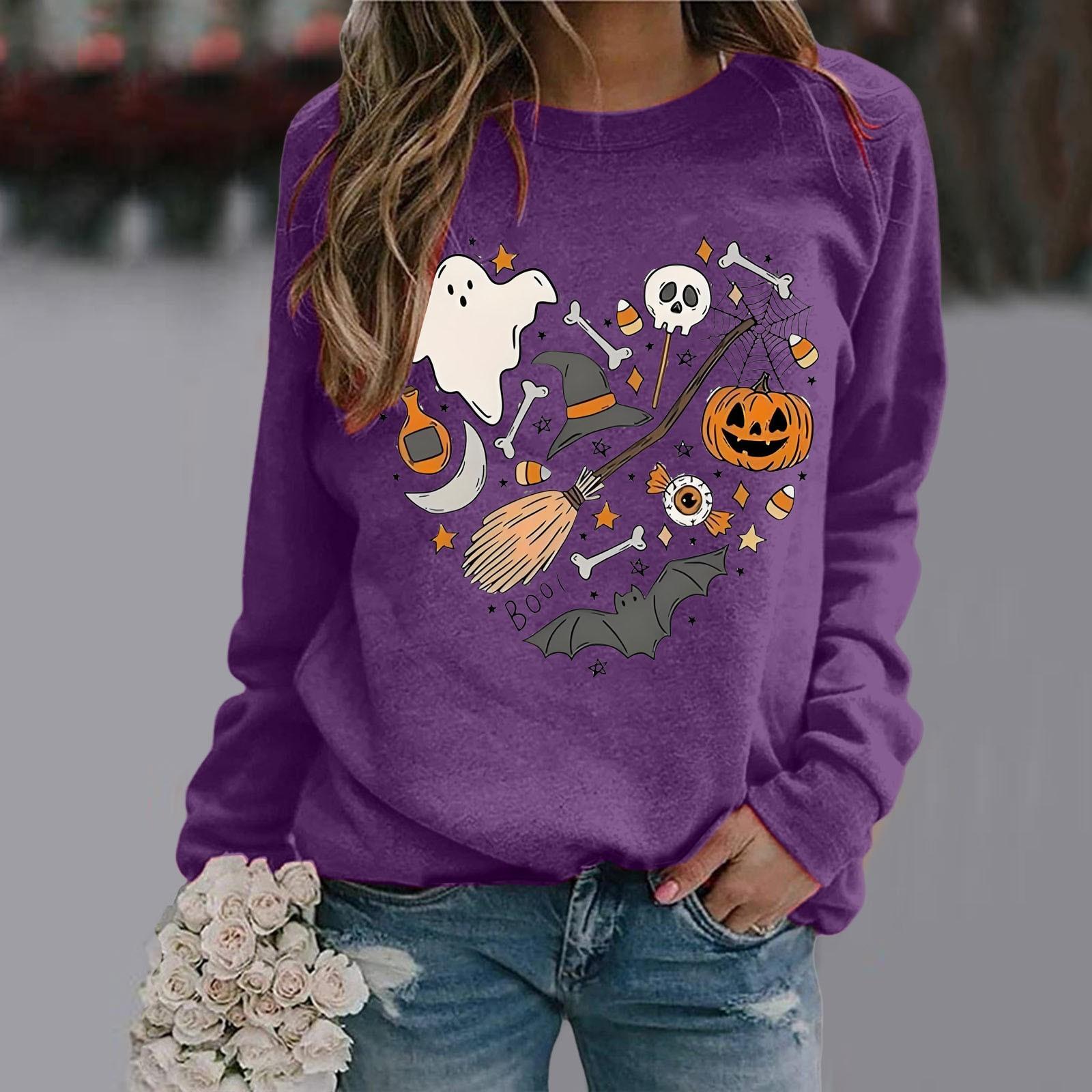 

Толстовка с круглым вырезом на Хэллоуин Унисекс Толстовка с принтом на Хэллоуин Без капюшона Толстовка с длинным рукавом Верхняя одежда для женщин M