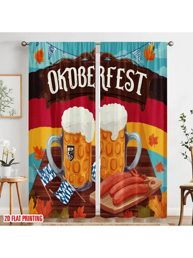 

Plane Printing Curtain Popular Oktoberfest Bright German Polyester Woven Without Rod Festive Perfect Curtains Made Of W100*H70(CM)-Grommet top&2PCS