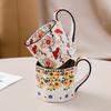 400ML Retro Blumenbecher Keramik Kaffeetasse Polygon Milchteetasse Küchenbar Zubehör Frühstück Milchbecher Büro Trinkbecher