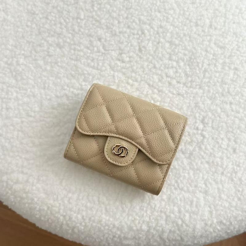 2026 New Caviar Patterned Cowhide Long Three Fold Wallet Hand-held Bag Chain Strap Crossbody Genuine Leather Women's