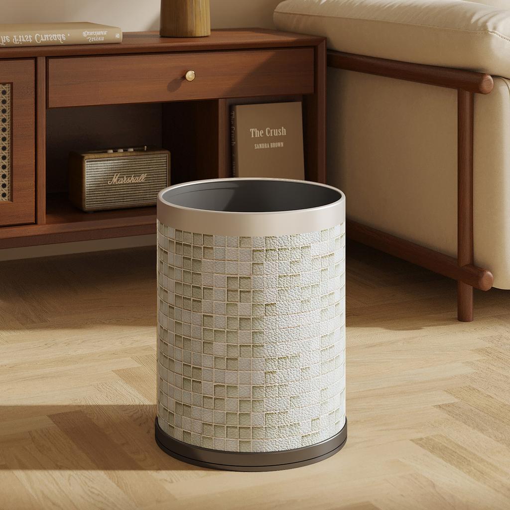 Vintage Mosaic Ceramic Trash Can Large Capacity Waste Bin for Living Room Bedroom Bathroom Stylish Home Decor High-End Gifts