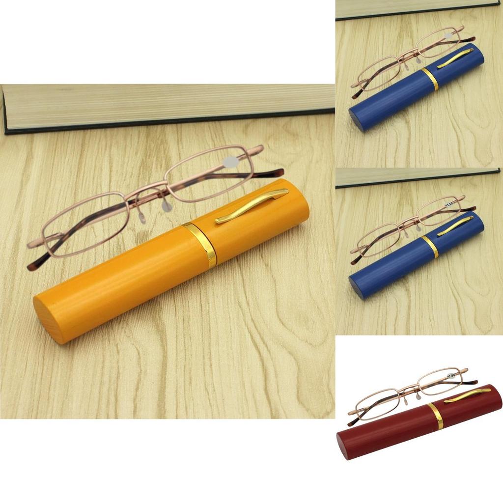 Classic Reading Glasses With Aluminum Tube Eyewear Case Snap Closure For Pocket Use