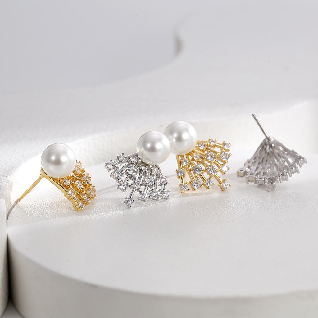 Simple Zircon Pearl Stud Earrings, Personalized Fringed High-end Earrings Design Earrings