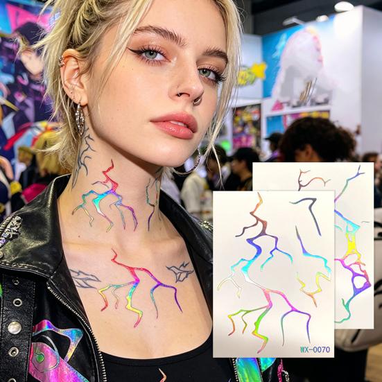 5 Sheets Holographic Lightning Tattoos Flash Temporary Stickers Full Color Body
