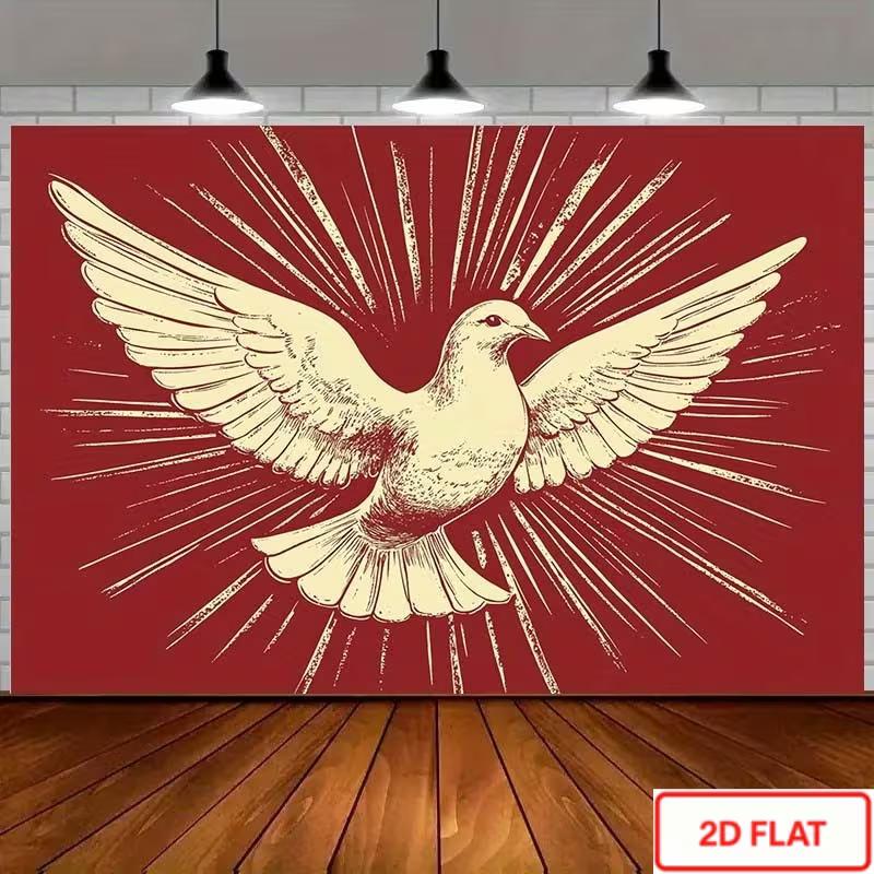 2D Holy Communion Backdrop, Red Holy Spirit Dove Confirmation Baptism Religious Photography Background Decor