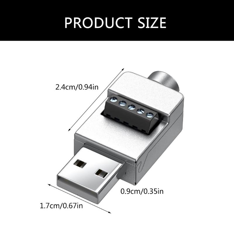 USB 2.0 Terminal Block Connector Solderless Adapter with Metal Case Support Charging for USB Repair Adapter Connector