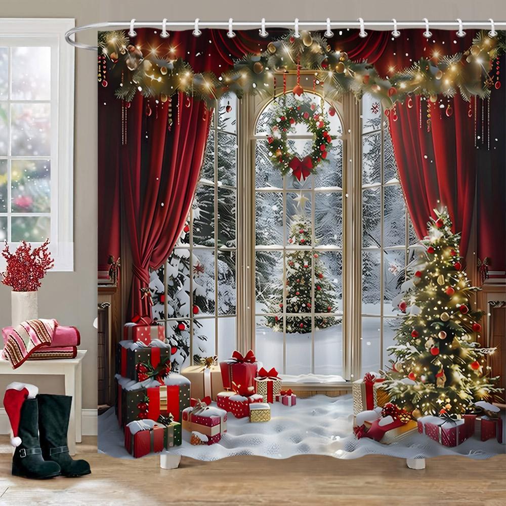 Decor de Crăciun Perdea de Duș Scenă de Iarnă cu Zăpadă Brad de Crăciun Cadouri de Crăciun Perdele de Duș din Poliester Decor Baie