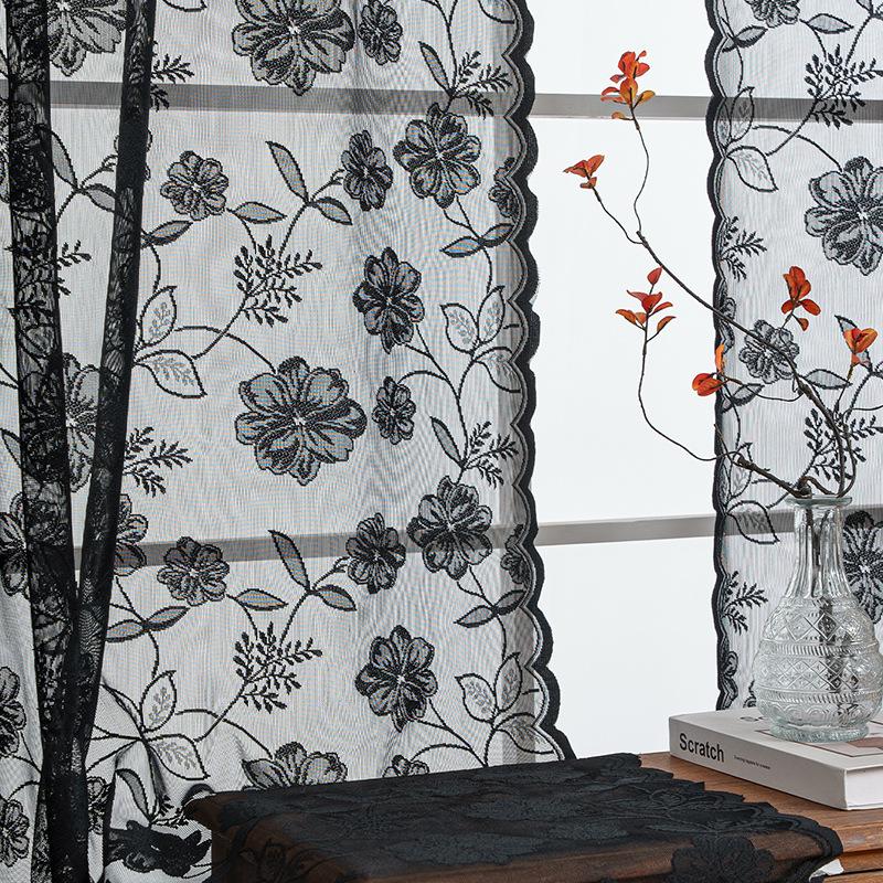 French Korean Wave Lace Gauze Curtain Living Room Bedroom Balcony Curtain Embroidery Partition Finished Curtain