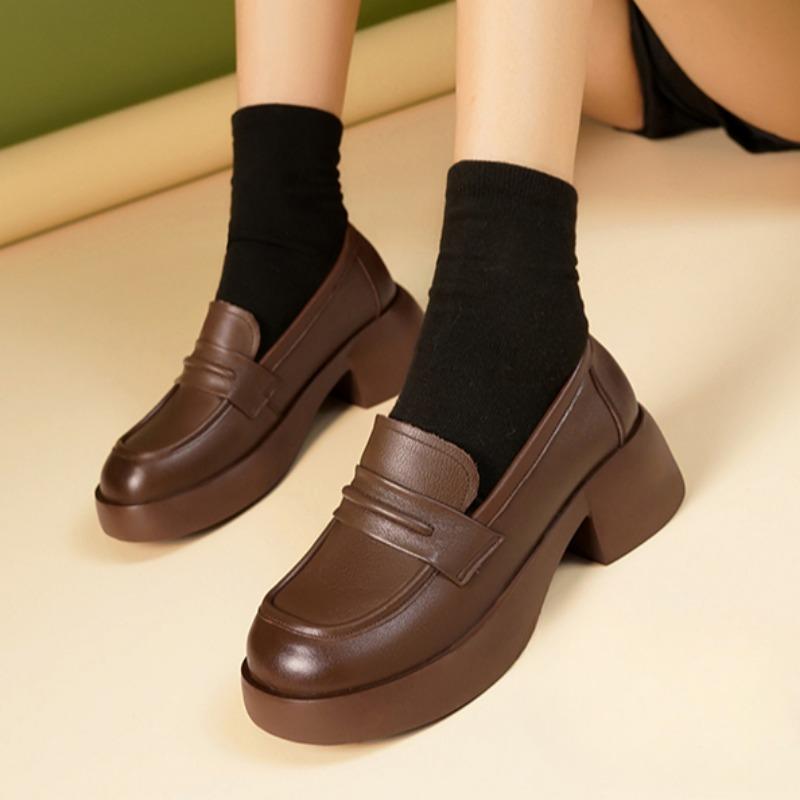 Damenmode Schuhe mit dicker Sohle und dickem Absatz Herbst Neu Rundkopf Tiefer Ausschnitt Slipper Bequeme Low-Top-Schuhe