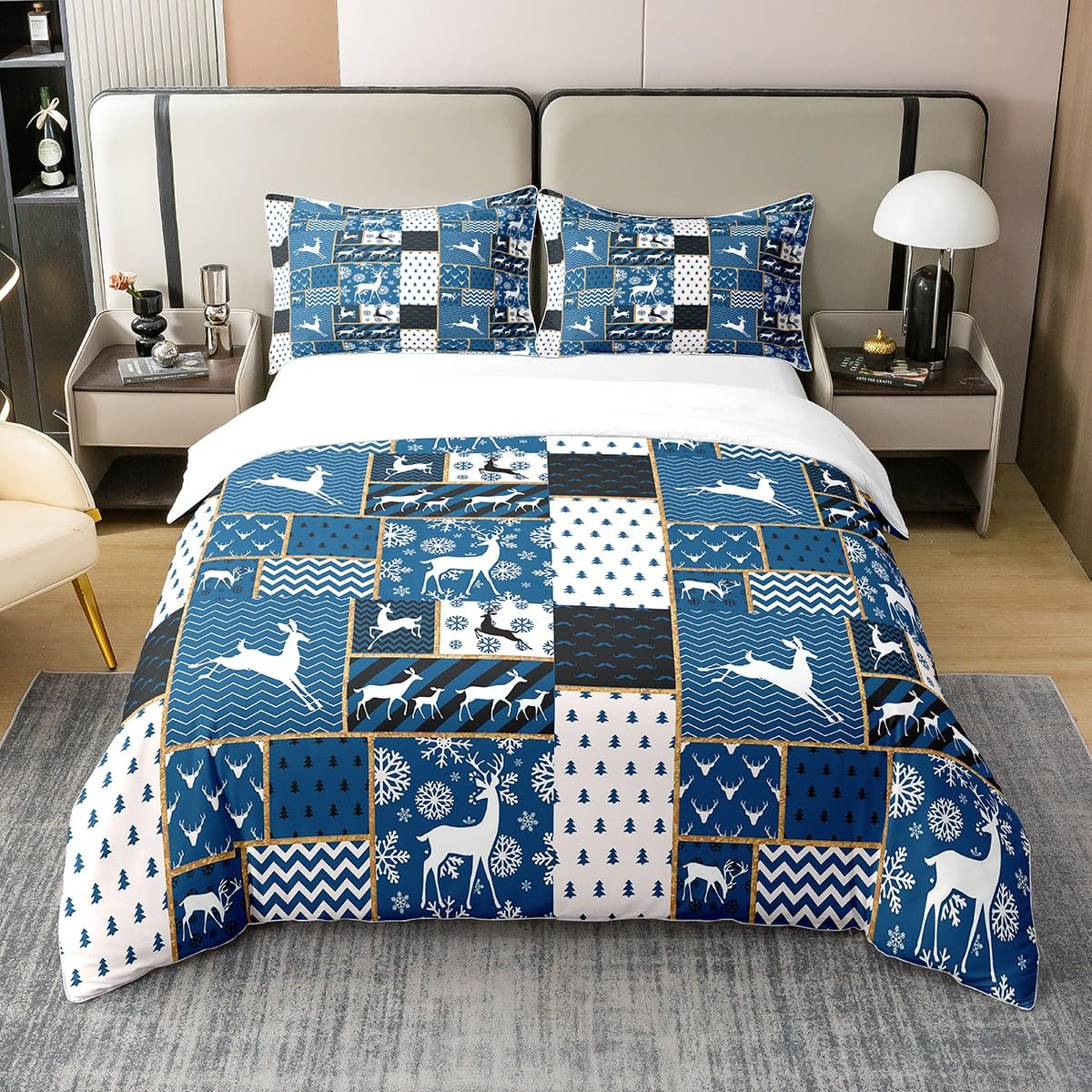 

Comforter Christmas Elk Pattern Warm And Comfortable Exquisite Down Set Suitable For Children Kids And The Elderly Queen Size Comforter (quilt)-EU Single(135*200cm)3pcs